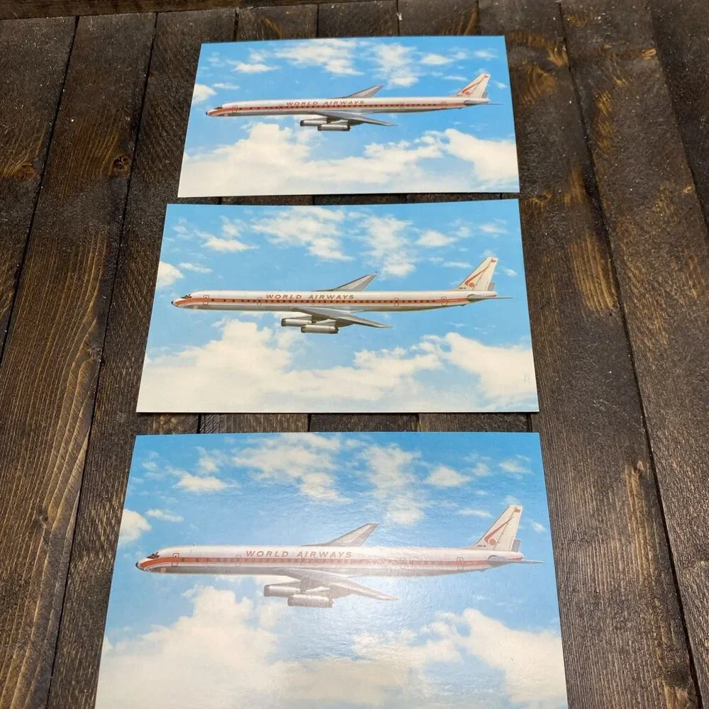 3 World Airways DC-8 Stretch Intercontinental Jetliner Postcards